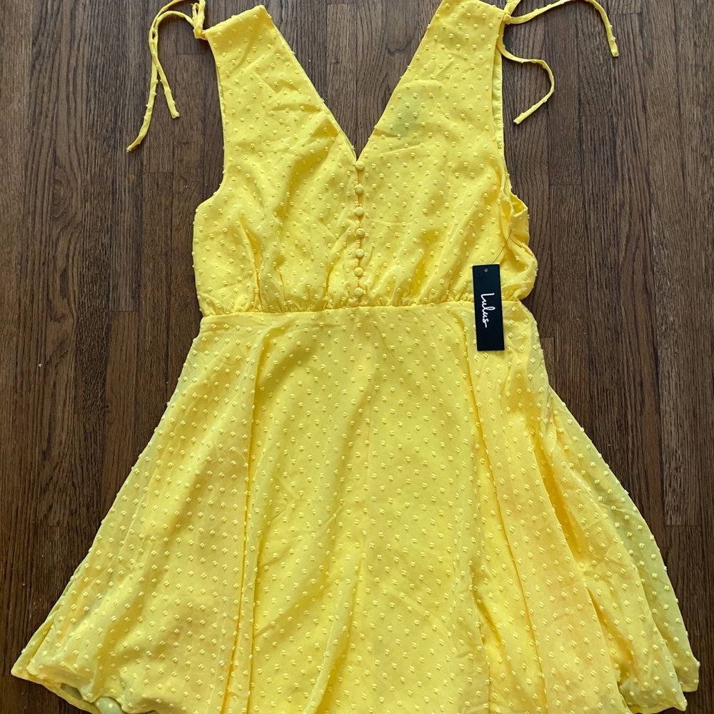 Brand new yellow dot button up skater dress